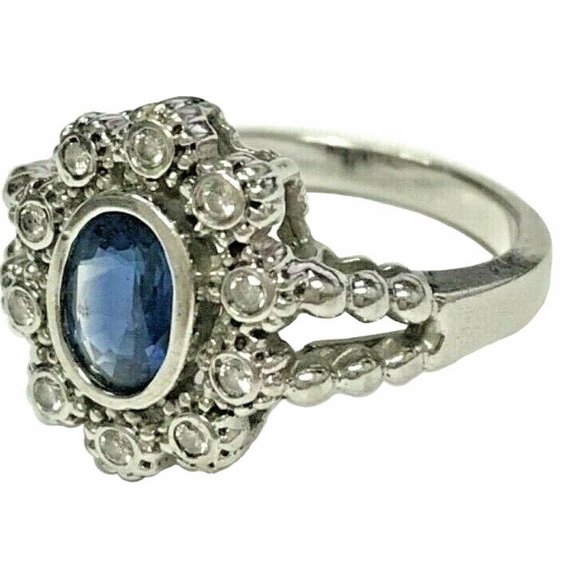 14kt White Gold Sapphire & Diamond Art Deco Ring - Picture 6 of 9